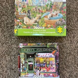 Pet's Paradise Puzzle - Colorful Pet Shop Scene and Frenchies at play puzzle